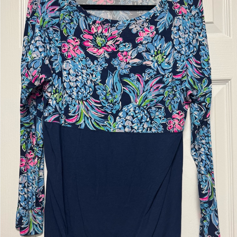 Lilly Pulitzer Vibrant Floral Long Sleeve Finn Top - Blue and Pink